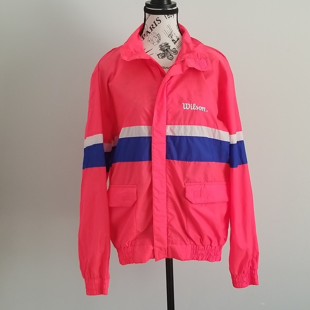 Vintage 90s Wilson Neon Pink Windbreaker | Retro Sport Colorblock Jacket Small